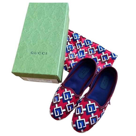 Gucci Satin Voyage Eco Geometric Print Slippers Flats Size 12 Women’s  10 Men’s - Picture 1 of 11